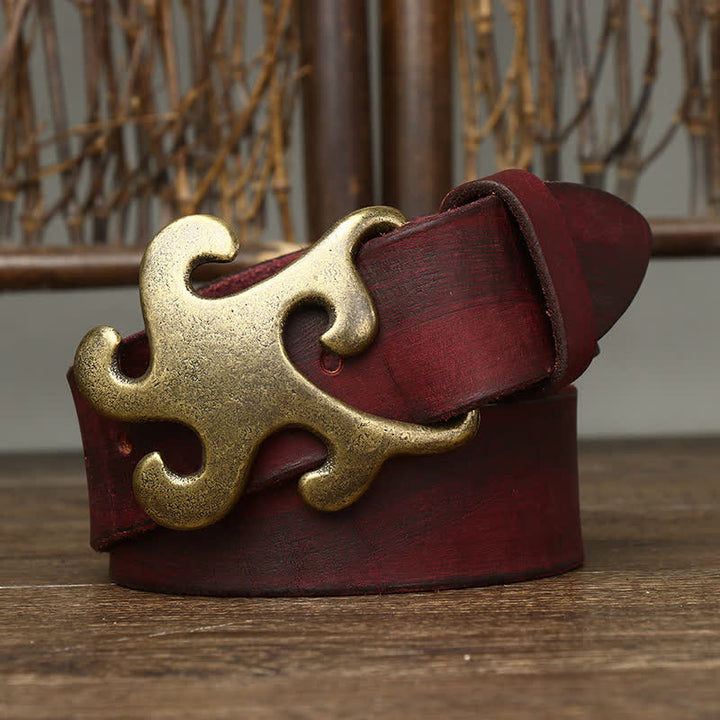 Cinturón de cuero con hebilla de latón y diseño retro de estrella para hombre