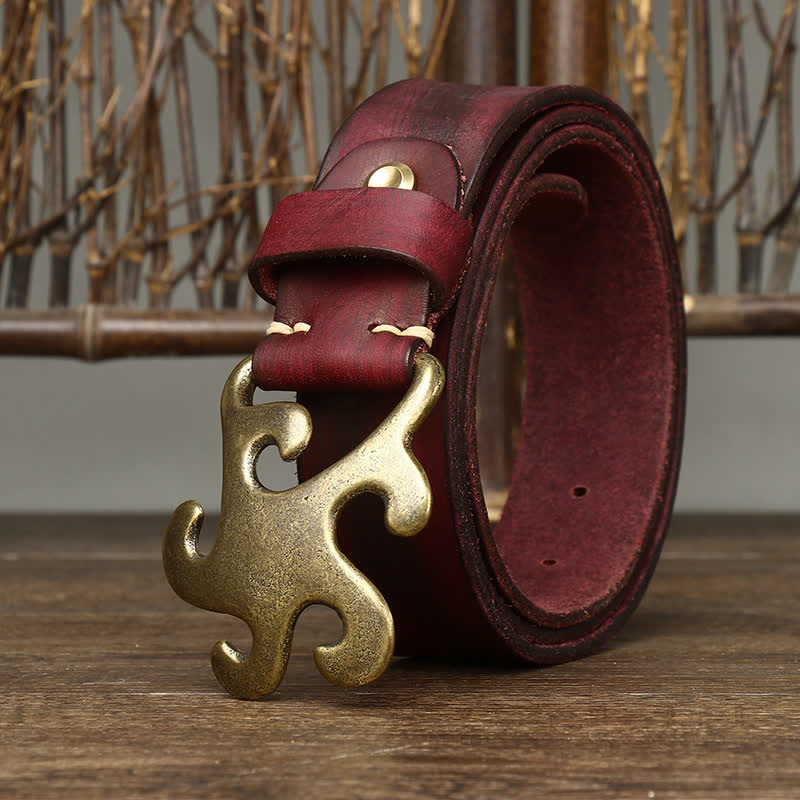 Cinturón de cuero con hebilla de latón y diseño retro de estrella para hombre