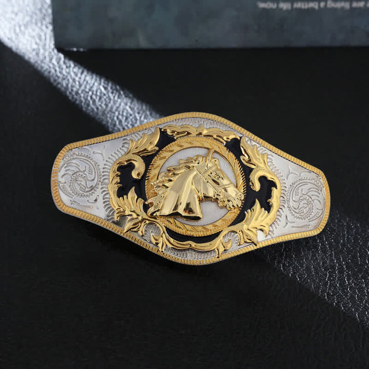 Cinturón de cuero con hebilla de animal dorado estilo occidental para hombre, hecho a mano