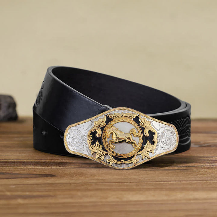 Cinturón de cuero con hebilla de animal dorado estilo occidental para hombre, hecho a mano