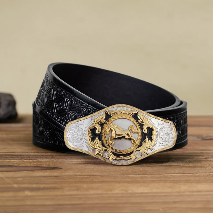 Cinturón de cuero con hebilla de animal dorado estilo occidental para hombre, hecho a mano