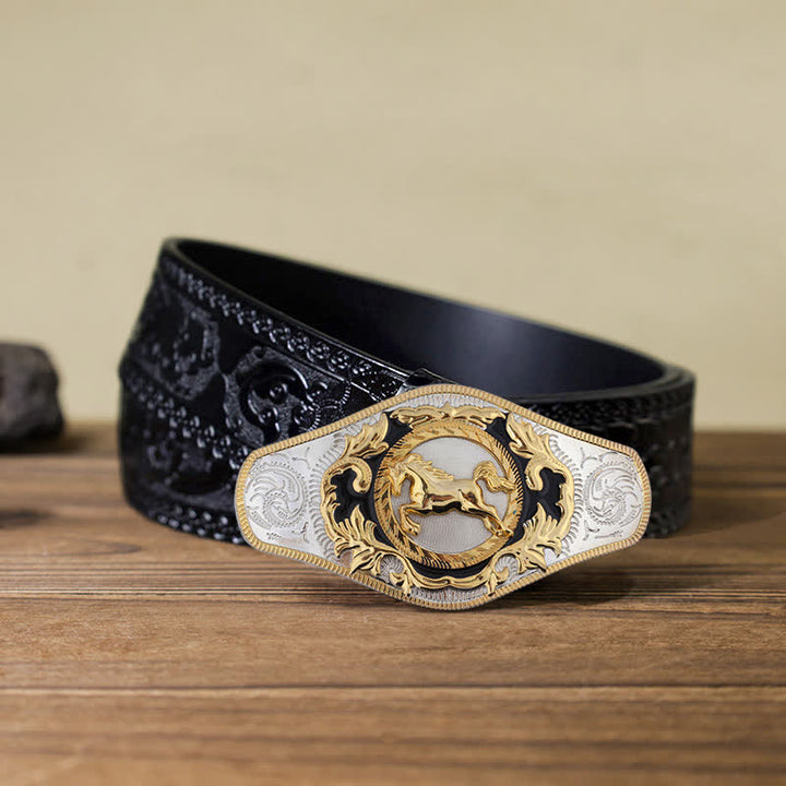 Cinturón de cuero con hebilla de animal dorado estilo occidental para hombre, hecho a mano