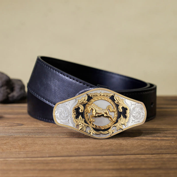 Cinturón de cuero con hebilla de animal dorado estilo occidental para hombre, hecho a mano