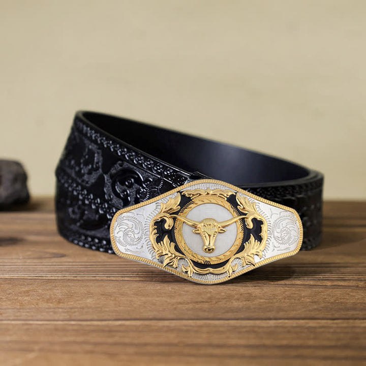 Cinturón de cuero con hebilla de animal dorado estilo occidental para hombre, hecho a mano