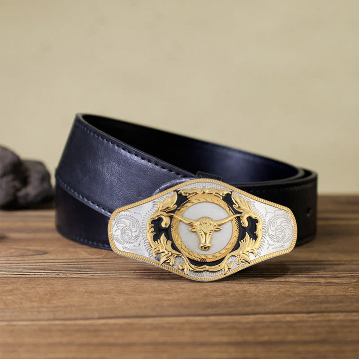 Cinturón de cuero con hebilla de animal dorado estilo occidental para hombre, hecho a mano