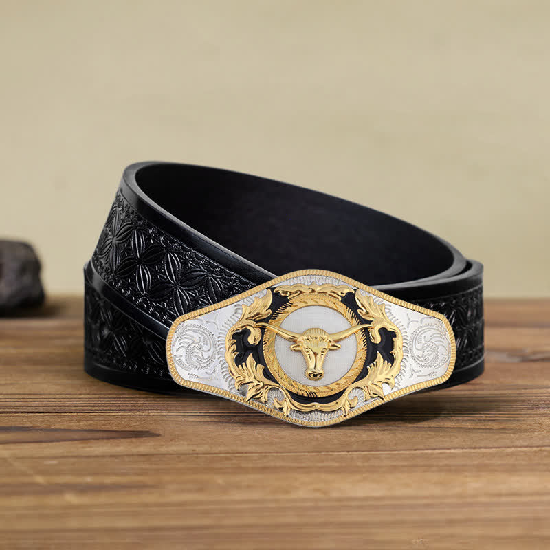 Cinturón de cuero con hebilla de animal dorado estilo occidental para hombre, hecho a mano