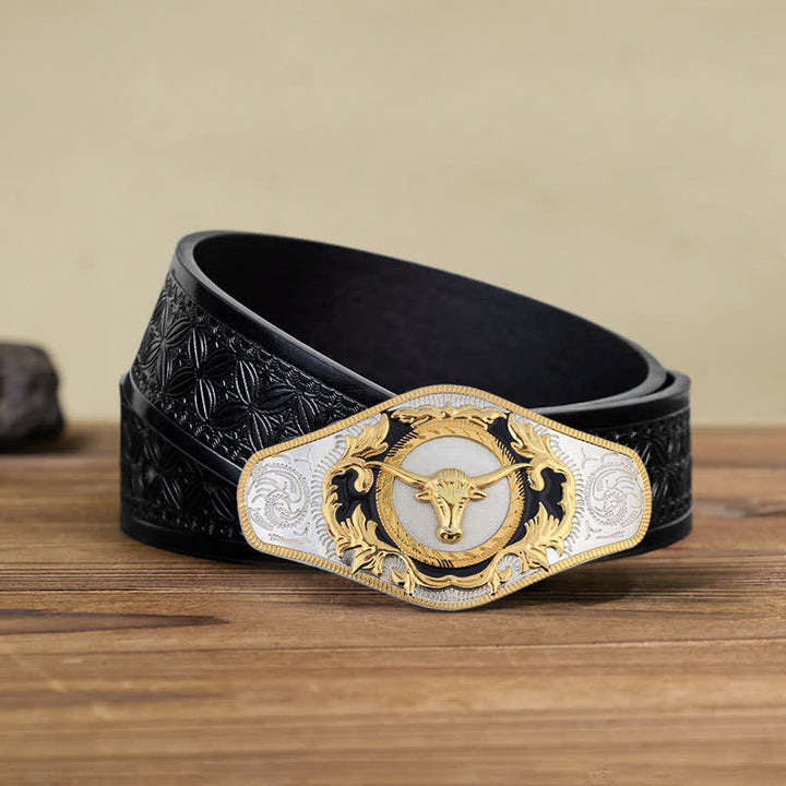 Cinturón de cuero con hebilla de animal dorado estilo occidental para hombre, hecho a mano