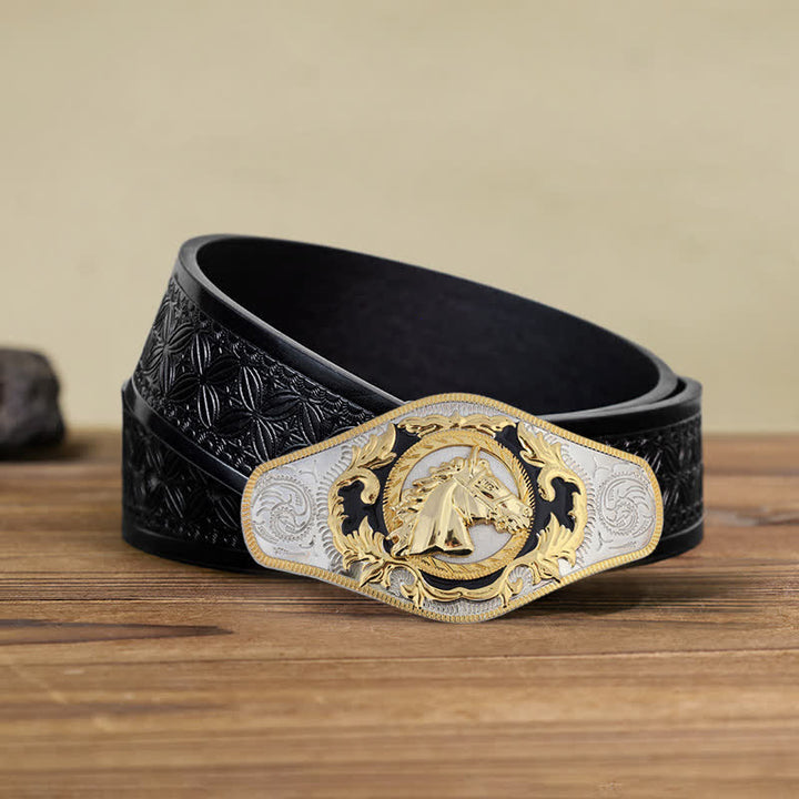 Cinturón de cuero con hebilla de animal dorado estilo occidental para hombre, hecho a mano