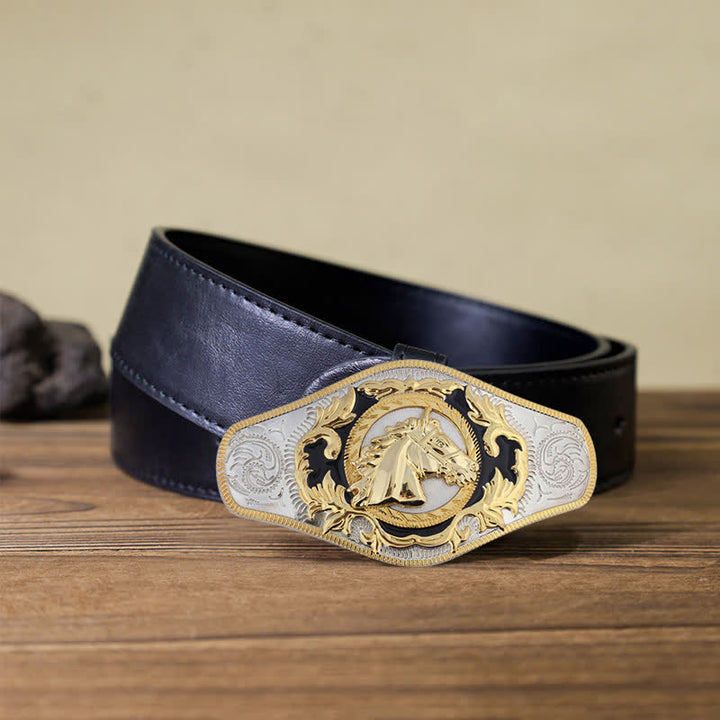 Cinturón de cuero con hebilla de animal dorado estilo occidental para hombre, hecho a mano