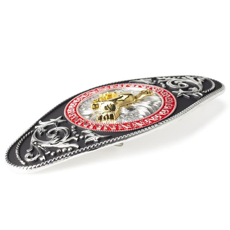 Cinturón de cuero con hebilla de animal en dorado y negro estilo western para hombre