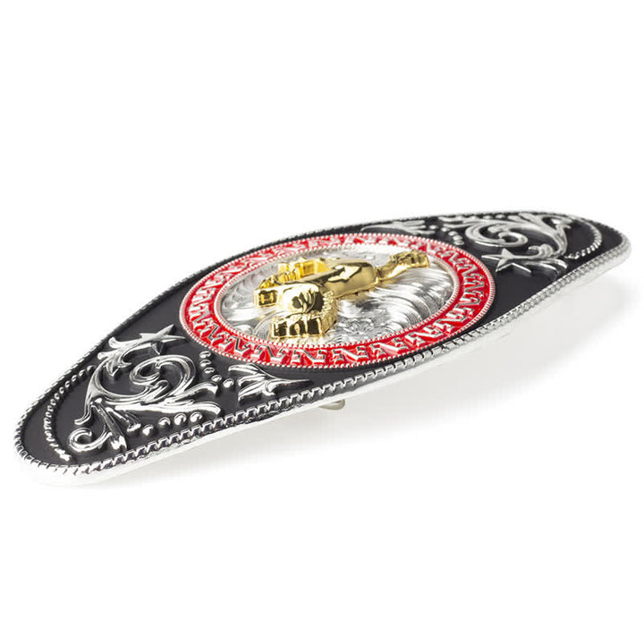 Cinturón de cuero con hebilla de animal en dorado y negro estilo western para hombre