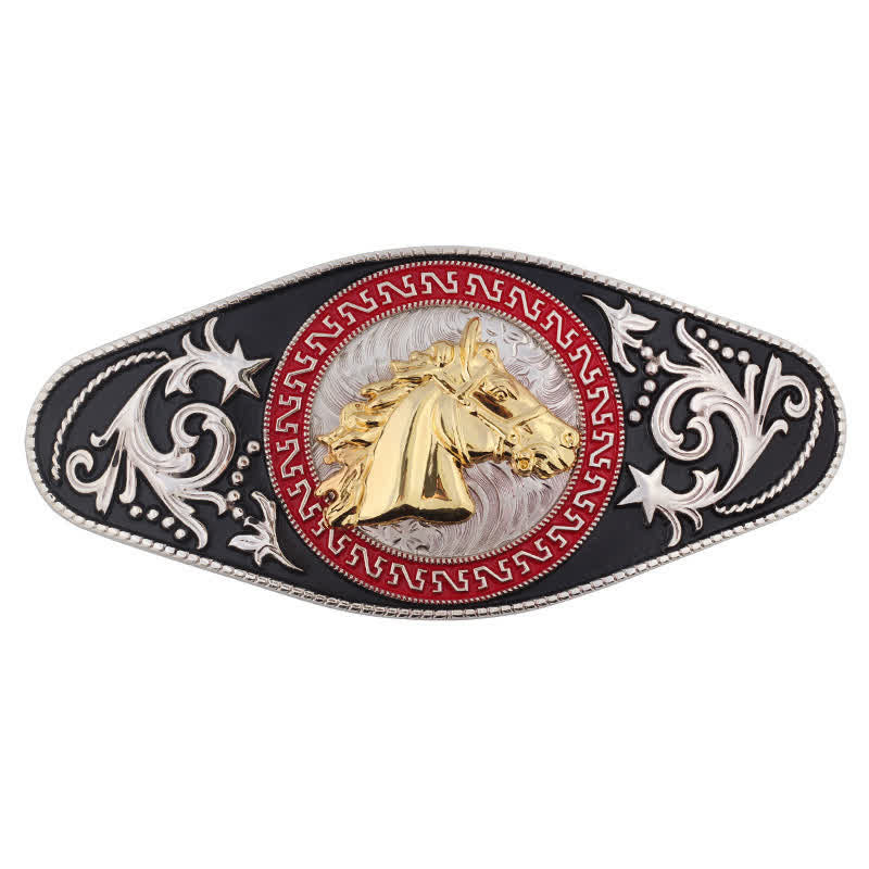 Cinturón de cuero con hebilla de animal en dorado y negro estilo western para hombre