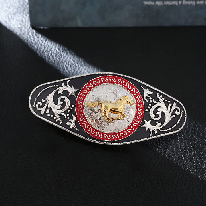 Cinturón de cuero con hebilla de animal en dorado y negro estilo western para hombre