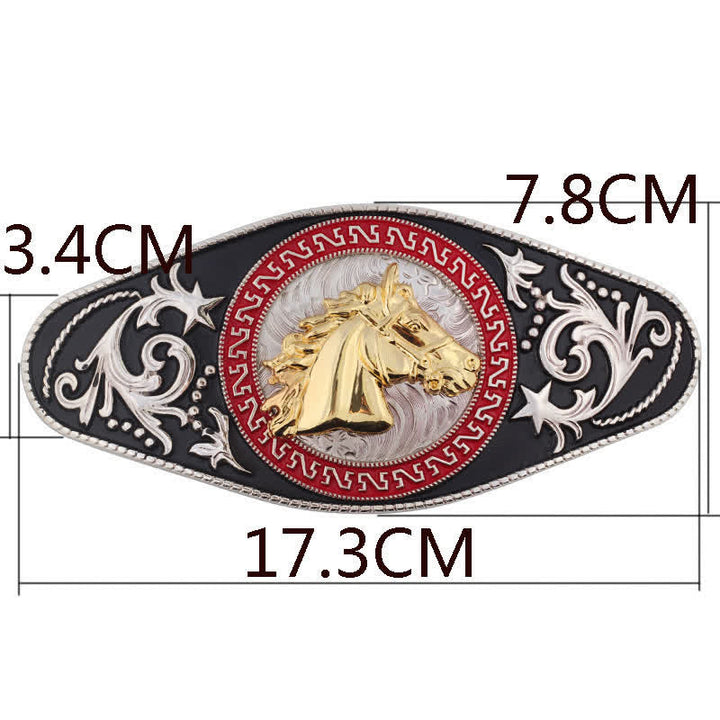 Cinturón de cuero con hebilla de animal en dorado y negro estilo western para hombre