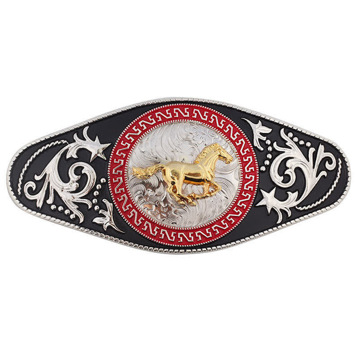 Cinturón de cuero con hebilla de animal en dorado y negro estilo western para hombre