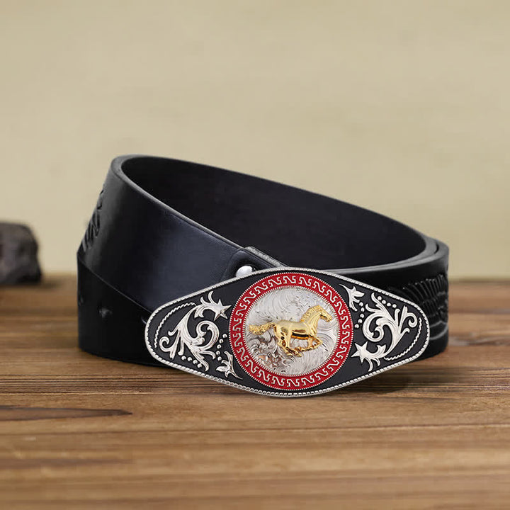 Cinturón de cuero con hebilla de animal en dorado y negro estilo western para hombre