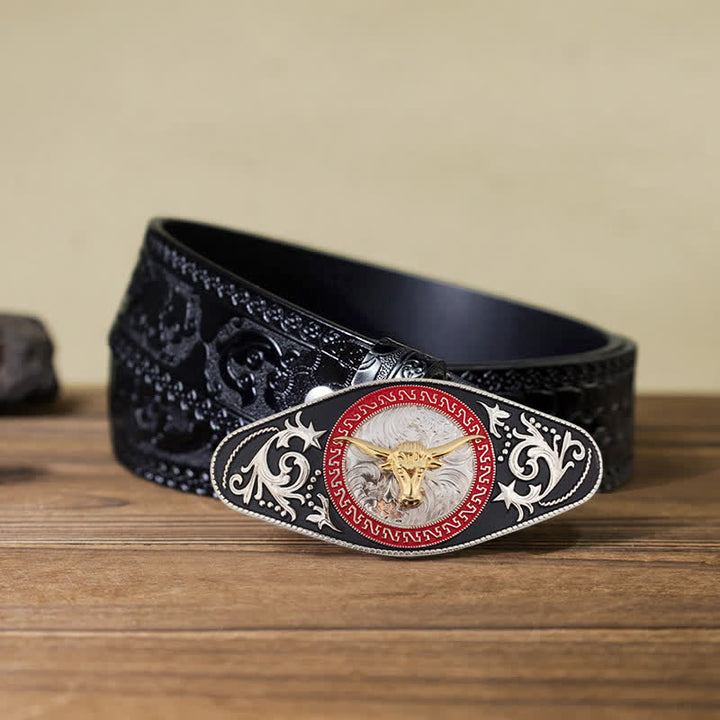 Cinturón de cuero con hebilla de animal en dorado y negro estilo western para hombre