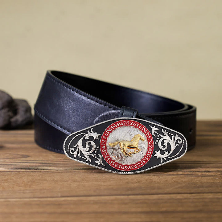 Cinturón de cuero con hebilla de animal en dorado y negro estilo western para hombre