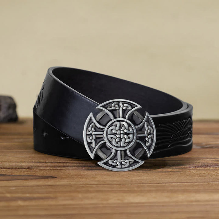Cinturón de cuero con hebilla de nudo de cruz celta vikingo para hombre hecho a mano