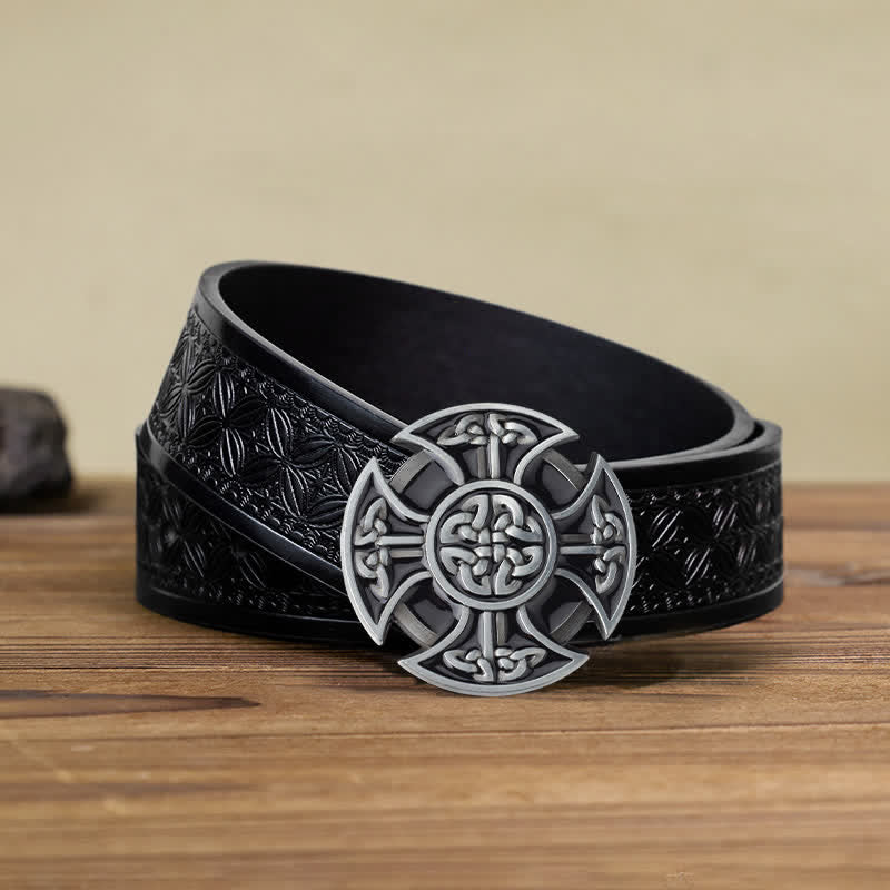 Cinturón de cuero con hebilla de nudo de cruz celta vikingo para hombre hecho a mano