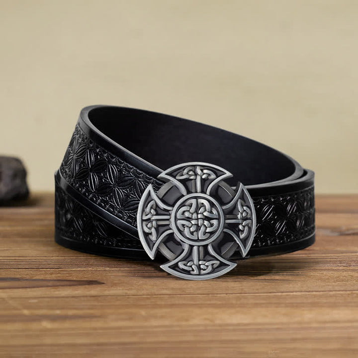 Cinturón de cuero con hebilla de nudo de cruz celta vikingo para hombre hecho a mano