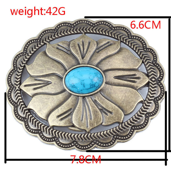 Cinturón de cuero con hebilla floral con incrustaciones de turquesa para hombre hecho a mano