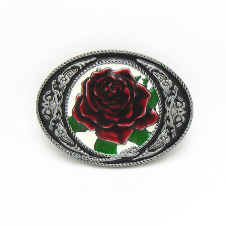 Cinturón de cuero con hebilla de rosa de colores del oeste para hombre, hecho a mano