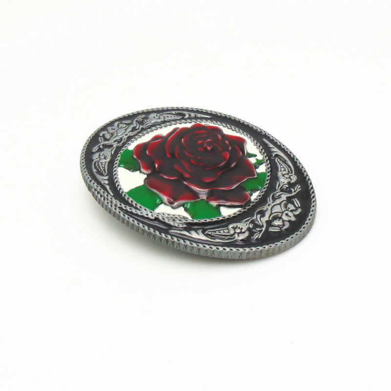 Cinturón de cuero con hebilla de rosa de colores del oeste para hombre, hecho a mano
