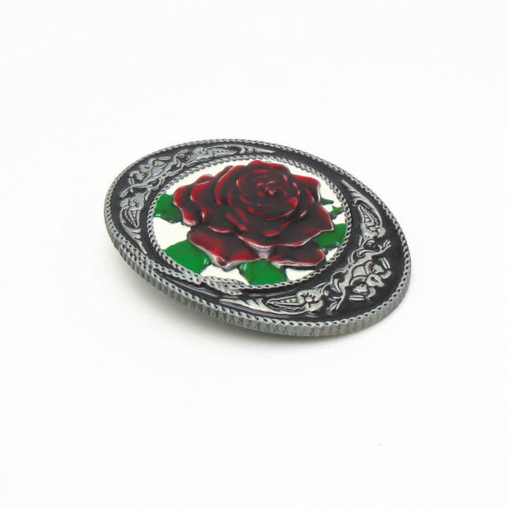 Cinturón de cuero con hebilla de rosa de colores del oeste para hombre, hecho a mano