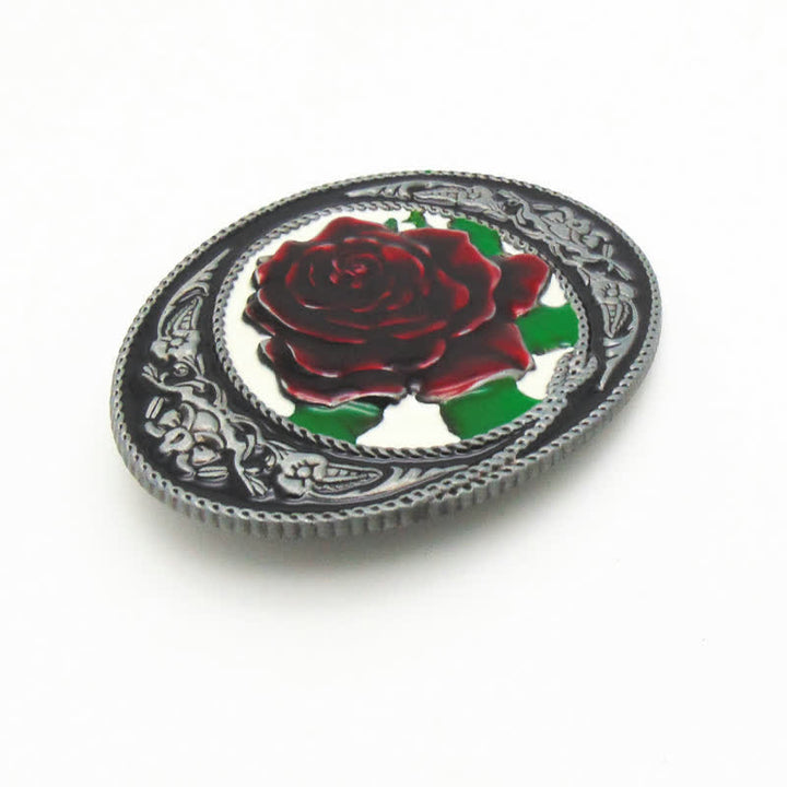 Cinturón de cuero con hebilla de rosa de colores del oeste para hombre, hecho a mano