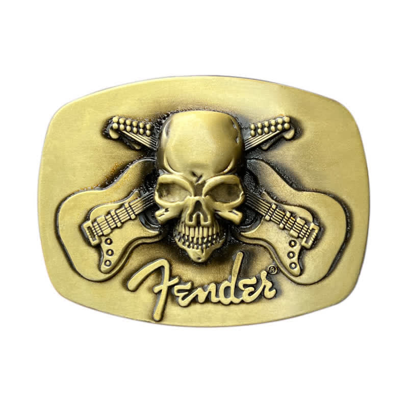 Cinturón de cuero con hebilla de calavera y guitarra musical para hombre hecho a mano