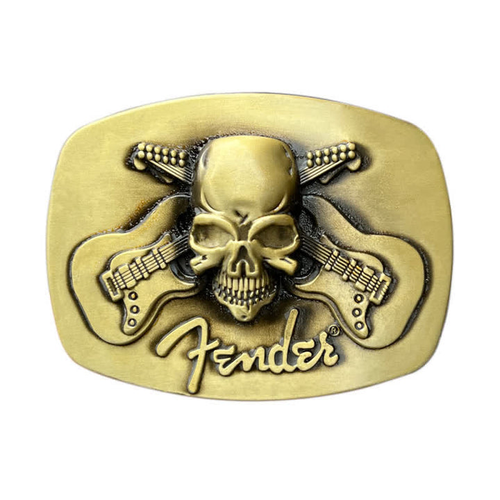 Cinturón de cuero con hebilla de calavera y guitarra musical para hombre hecho a mano