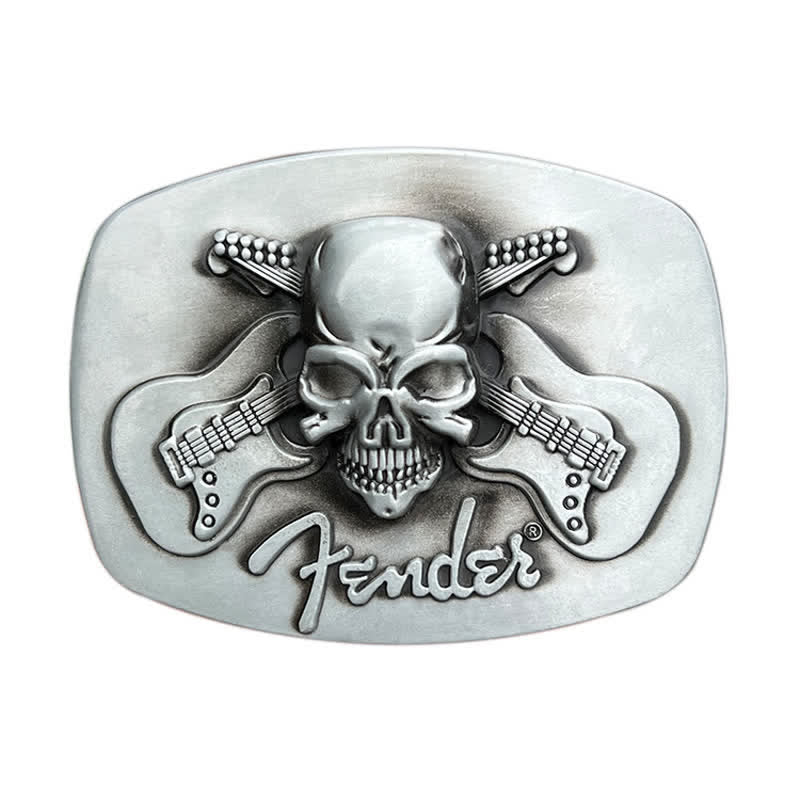 Cinturón de cuero con hebilla de calavera y guitarra musical para hombre hecho a mano