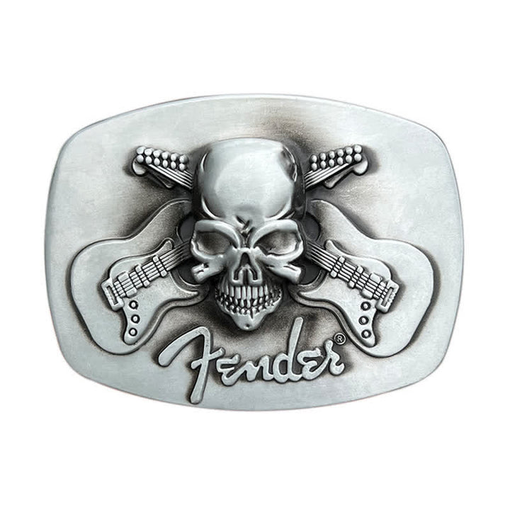 Cinturón de cuero con hebilla de calavera y guitarra musical para hombre hecho a mano