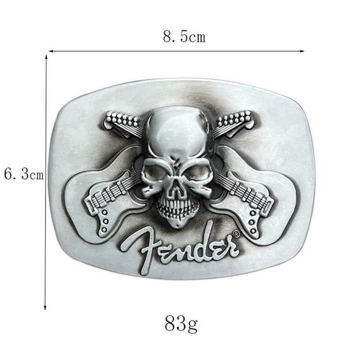 Cinturón de cuero con hebilla de calavera y guitarra musical para hombre hecho a mano