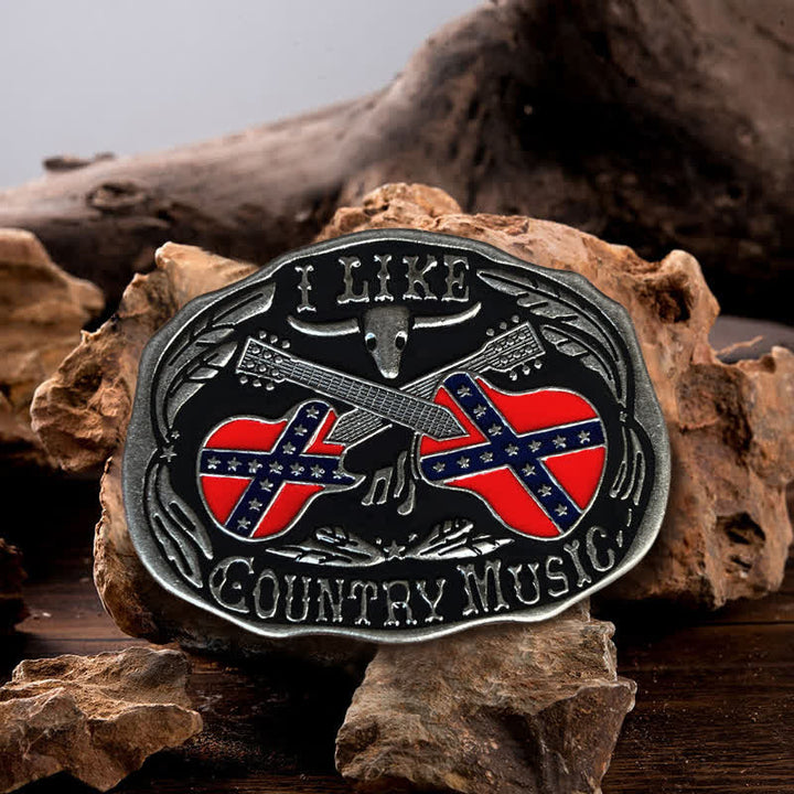 Cinturón de cuero con hebilla de toro para hombre, hecho a mano, con diseño de guitarra country