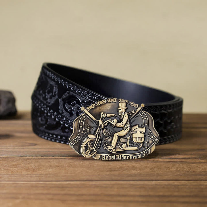 Cinturón de cuero con hebilla de calavera para motociclista para hombre hecho a mano