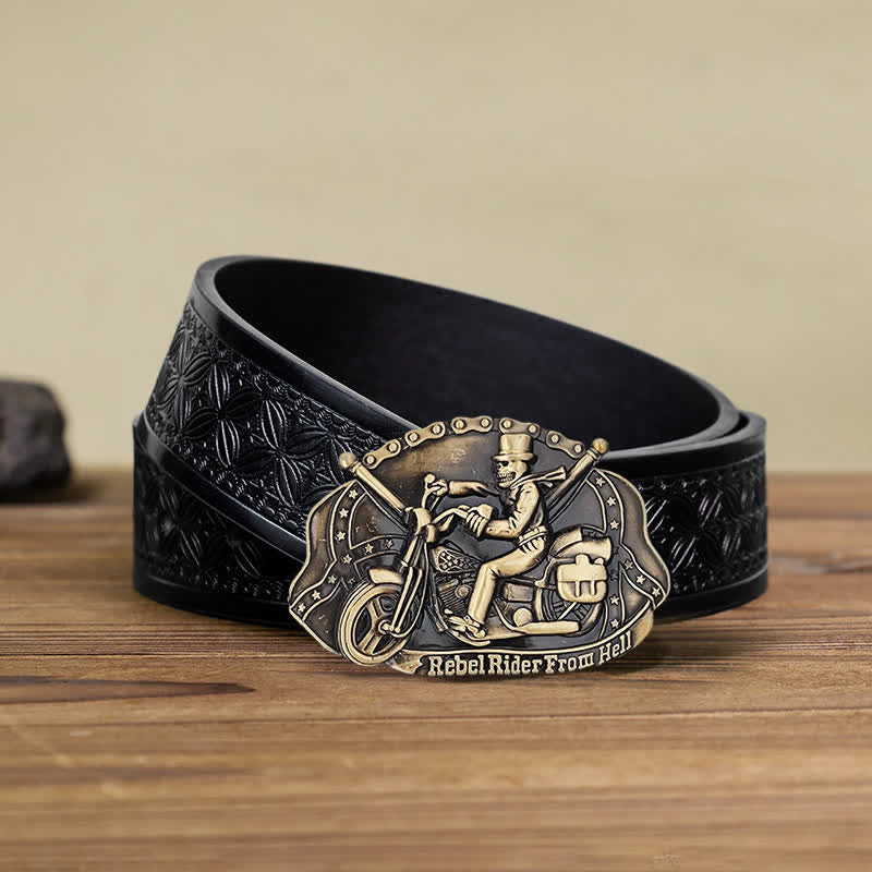 Cinturón de cuero con hebilla de calavera para motociclista para hombre hecho a mano