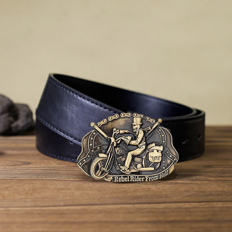 Cinturón de cuero con hebilla de calavera para motociclista para hombre hecho a mano