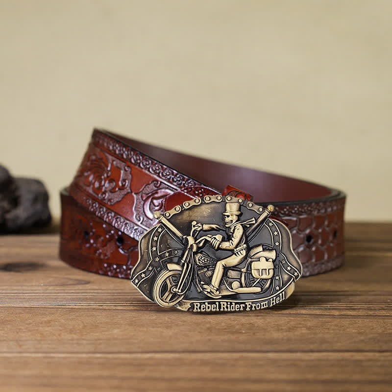 Cinturón de cuero con hebilla de calavera para motociclista para hombre hecho a mano
