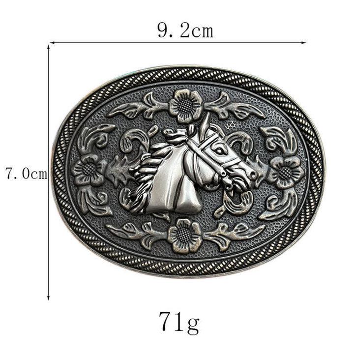 Cinturón de cuero con hebilla floral de caballo occidental para hombre, hecho a mano