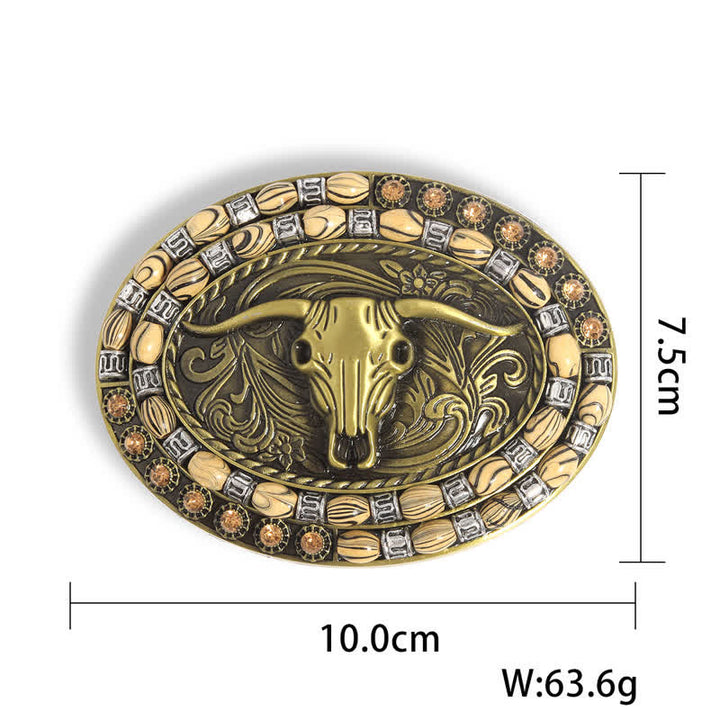 Cinturón de cuero con hebilla decorativa con cuentas de cabeza de toro dorada para hombre