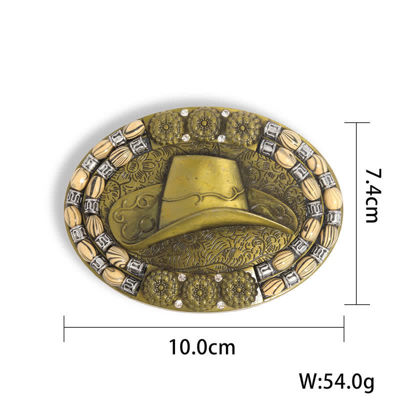 Cinturón de cuero con hebilla decorativa de cuentas de sombrero de vaquero dorado para hombre