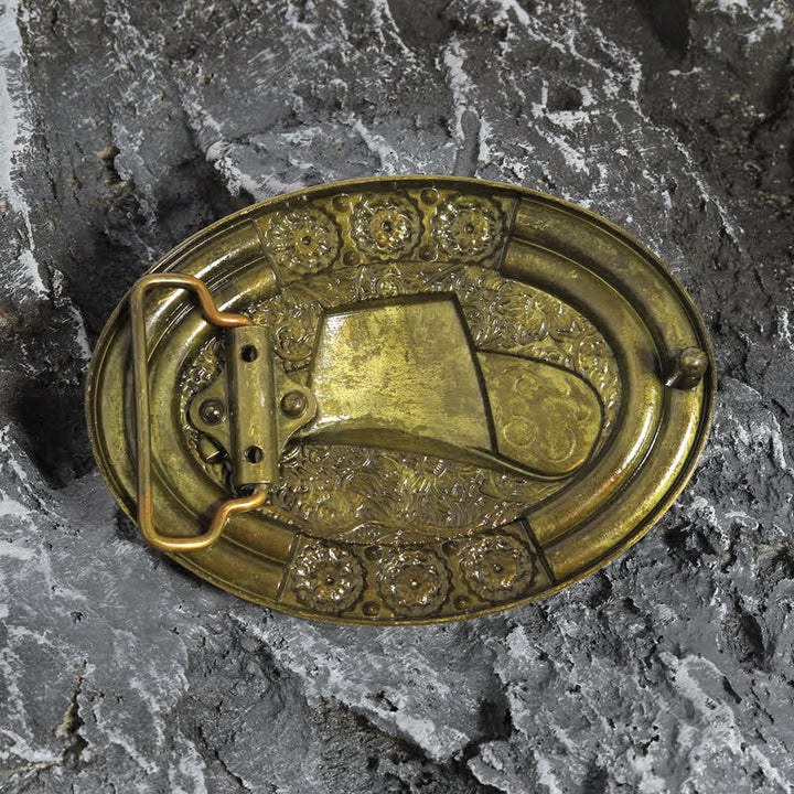 Cinturón de cuero con hebilla decorativa de cuentas de sombrero de vaquero dorado para hombre