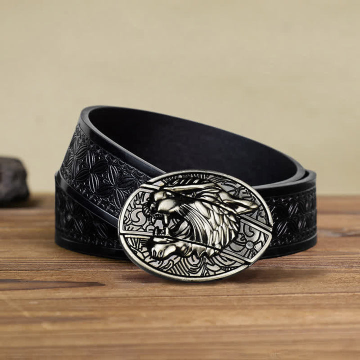 Cinturón de cuero con cuchillo plegable oculto Roaring Tiger para hombre