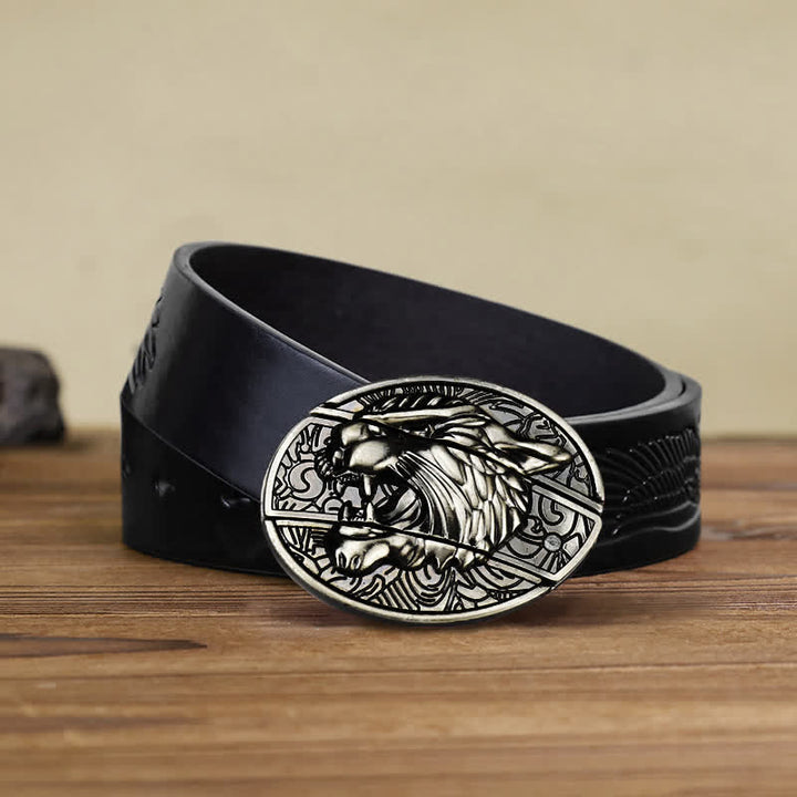 Cinturón de cuero con cuchillo plegable oculto Roaring Tiger para hombre