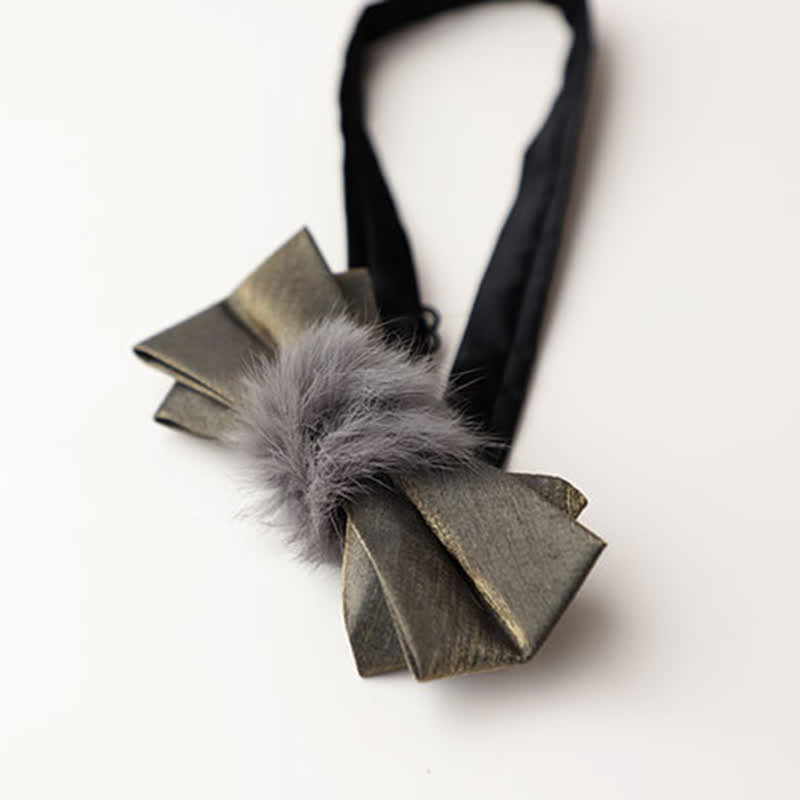 Pajarita vintage de felpa suave gris para hombre