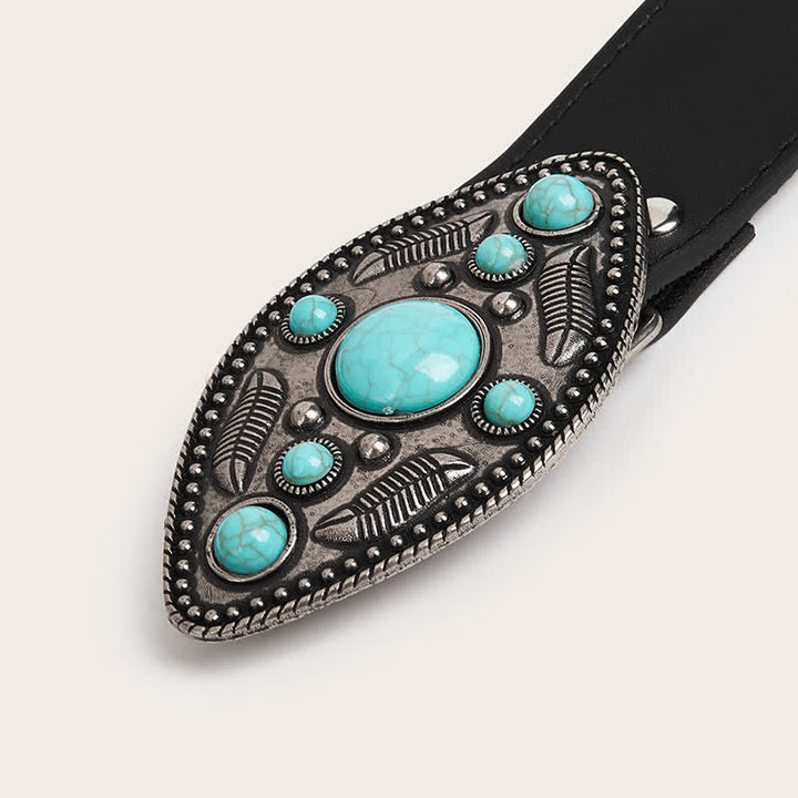Cinturón de piel con hebilla en forma de hoja color turquesa estilo bohemio para mujer