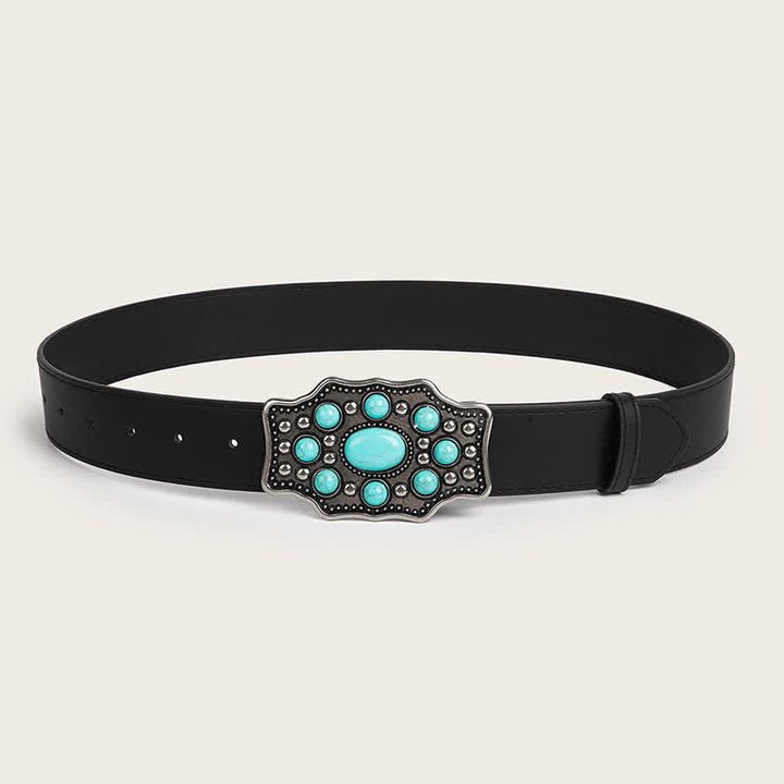 Cinturón de piel con hebilla irregular color turquesa y estilo bohemio para mujer