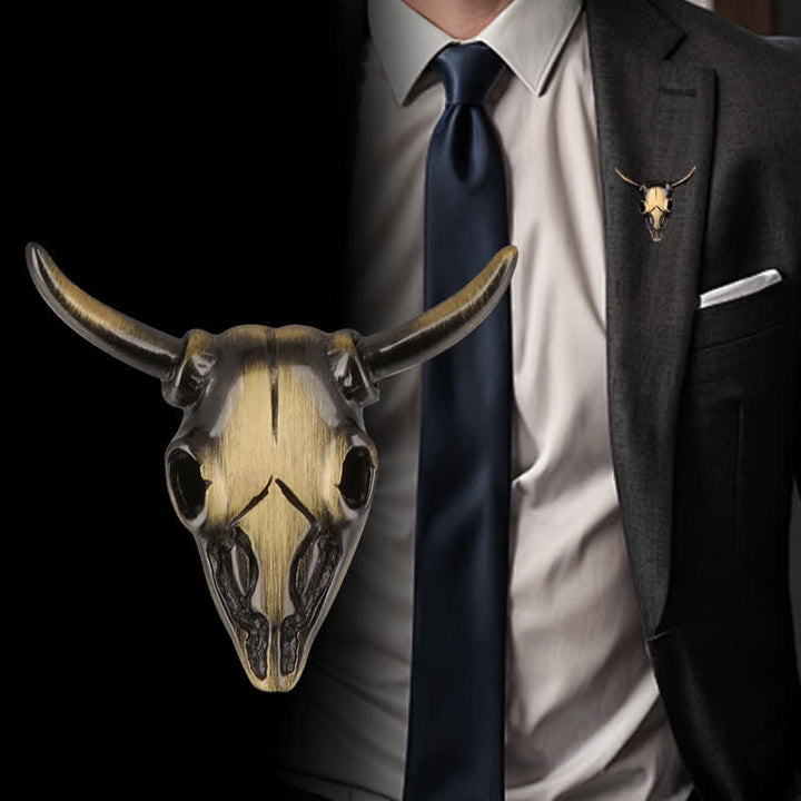 Broche con forma de cabeza de toro con dije punk para hombre